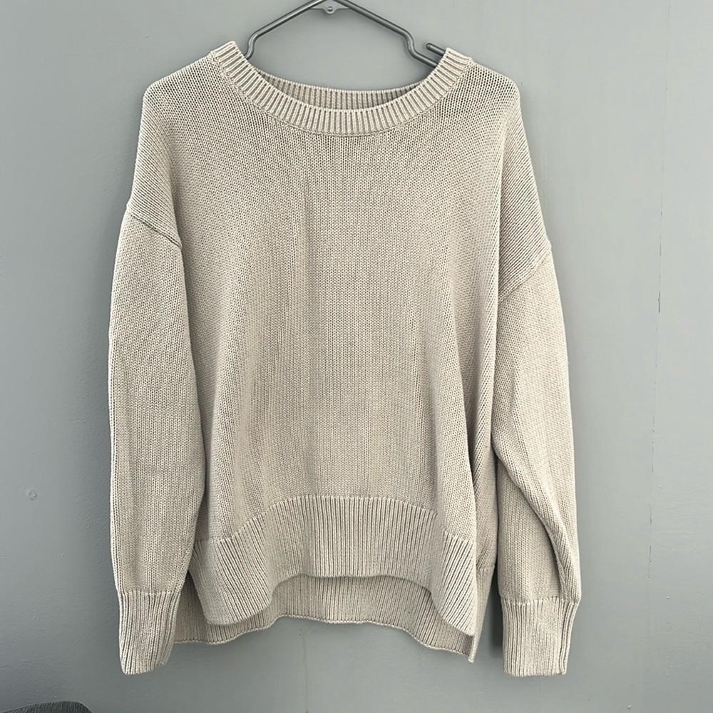 Classic Crewneck 100% Cotton Knit Sweater - Light Taupe